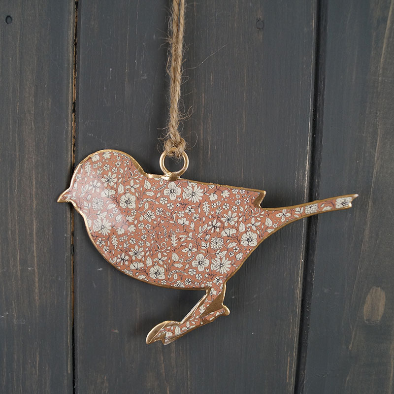 Pink Metal Hanging Bird (10cm) detail page